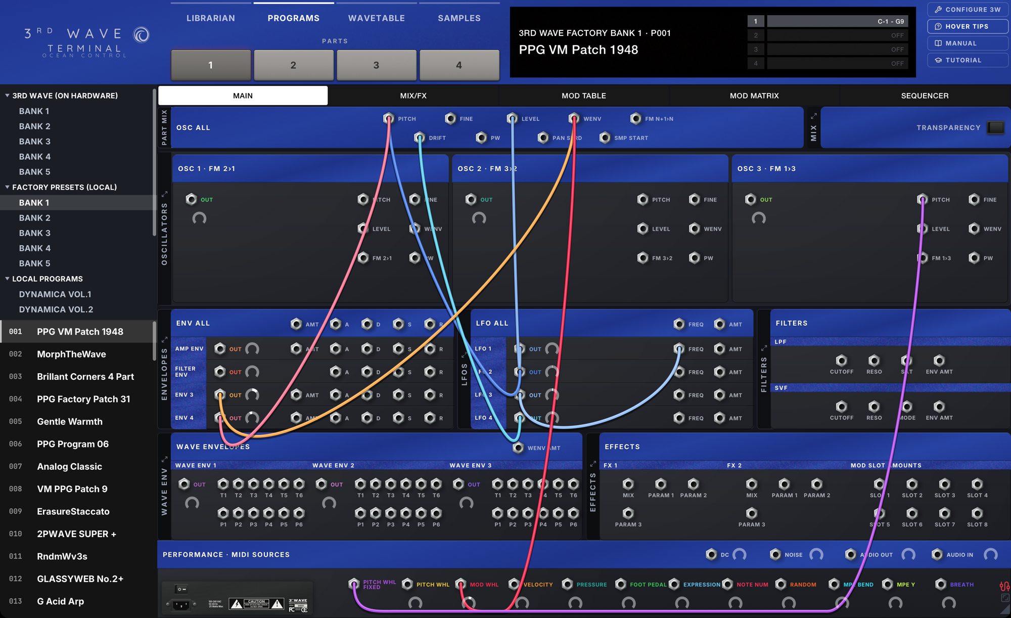 Patch cable view of the modulation routing
